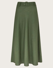 Olive Belted Midi Skirt, Green (KHAKI), large