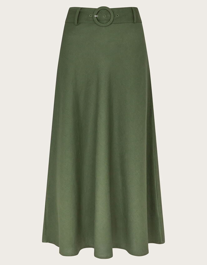 Olive Belted Midi Skirt, Green (KHAKI), large