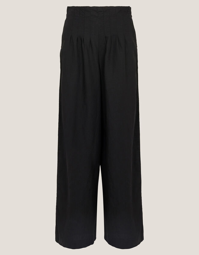 Margo Linen Blend Wide Leg Trousers, Black (BLACK), large