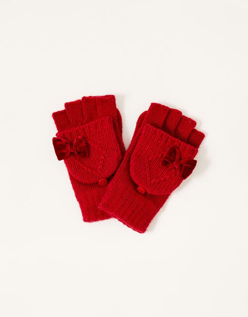 Ruby Velvet Bow Capped Gloves, Red (RED), large