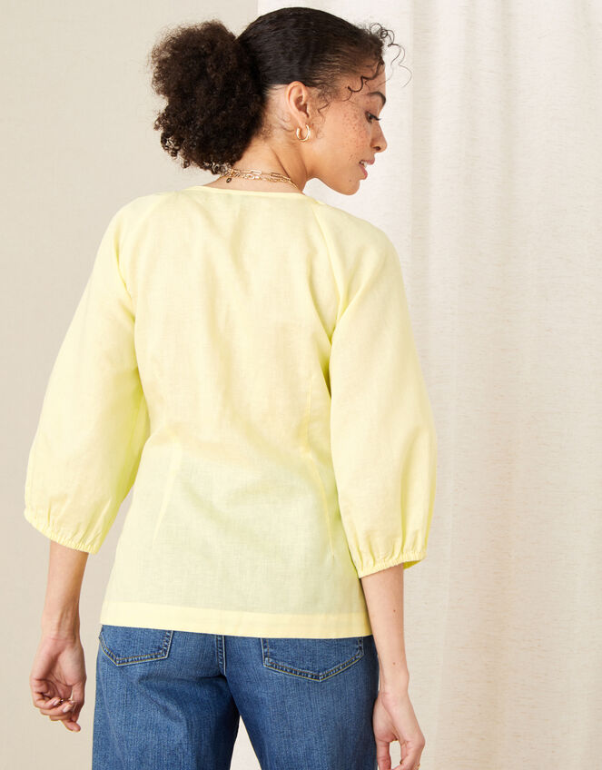 Tie Front Blouse in Linen Blend, Yellow (YELLOW), large