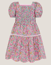 Broderie Floral Puff-Sleeve Dress, Pink (PINK), large