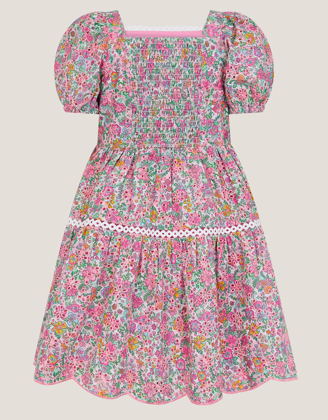 Broderie Floral Puff-Sleeve Dress, Pink (PINK), large