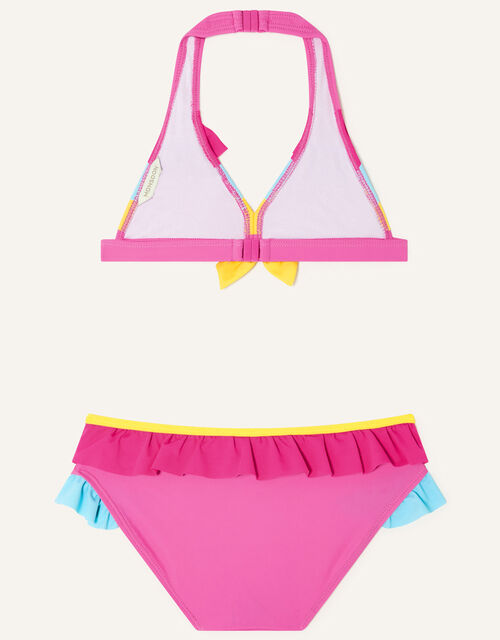 Layered Frill Halter Neck Bikini, Pink (PINK), large