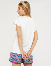 Kumar Floral Hem T-shirt in Organic Cotton, White (WHITE), large