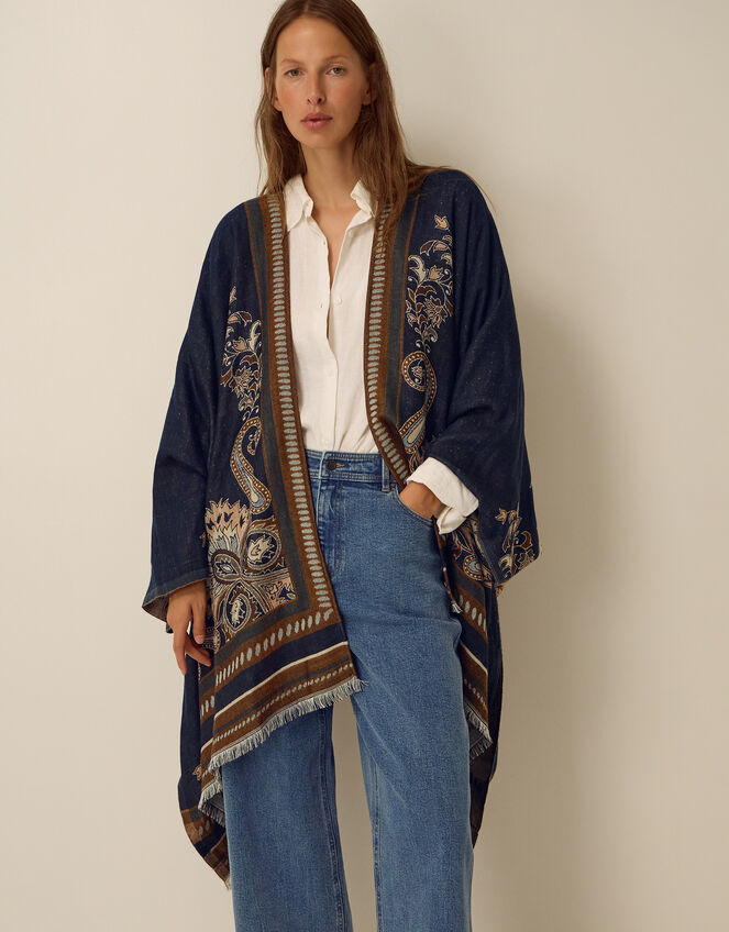 Crissy Jacquard Poncho, Blue (NAVY), large