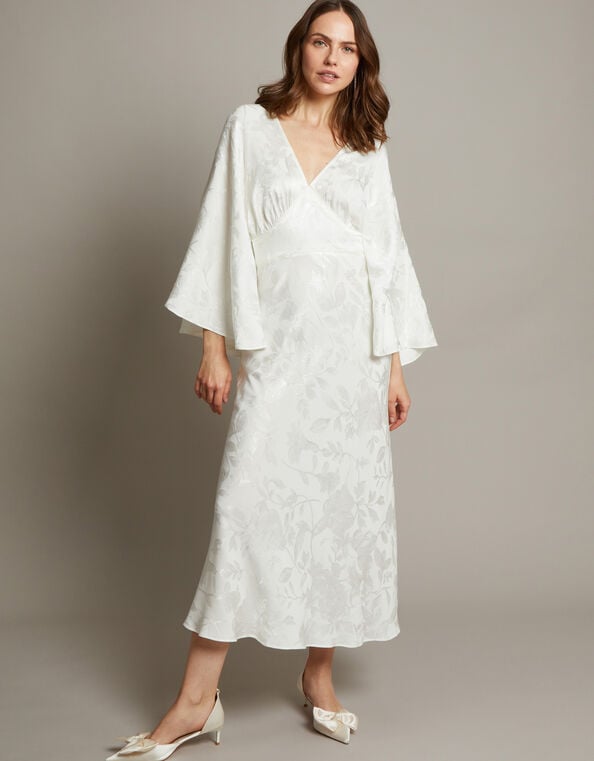 Clara Cape Satin Wedding Dress, Ivory (IVORY), large