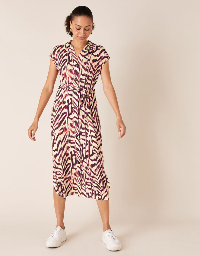 Animal Print Jersey Shirt Midi Dress, Red (RED), large