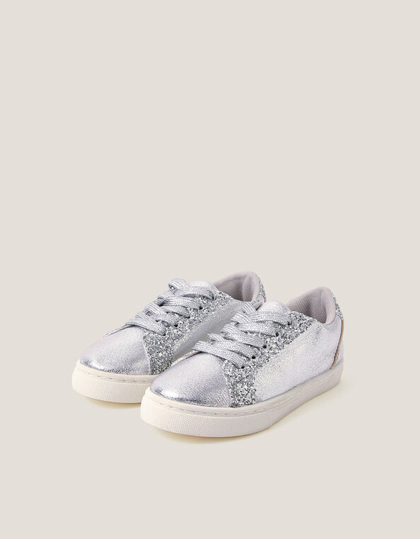 Glitter Metallic Trainers, Silver (SILVER), large
