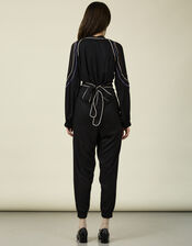 Tallulah and Hope Embroidered Satin Wrap Jumpsuit, Black (BLACK), large