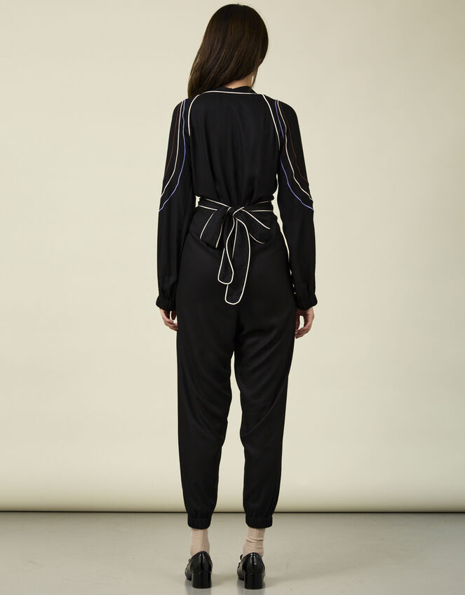 Tallulah and Hope Embroidered Satin Wrap Jumpsuit, Black (BLACK), large