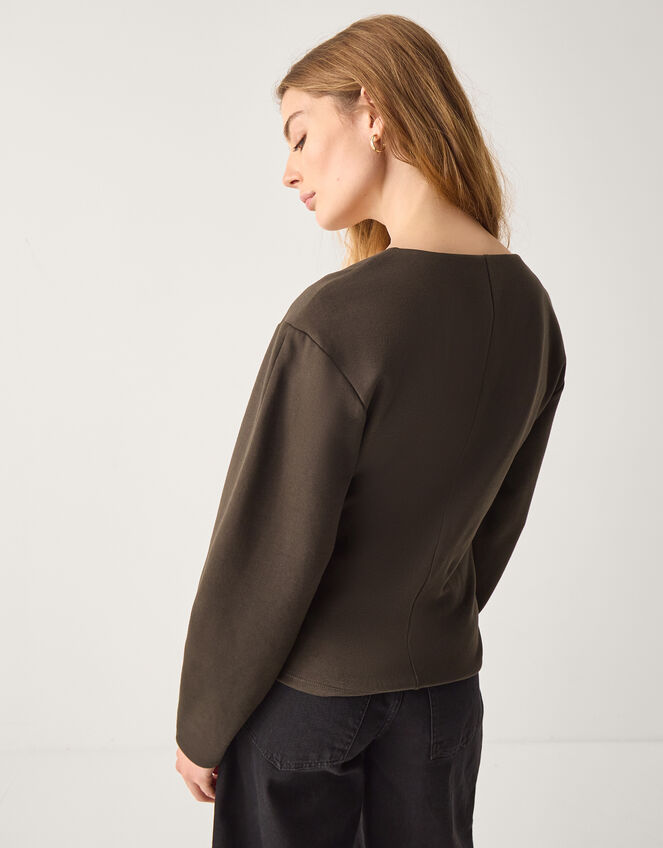 Perna V-Neck Button Jersey Top, Brown (CHOCOLATE), large