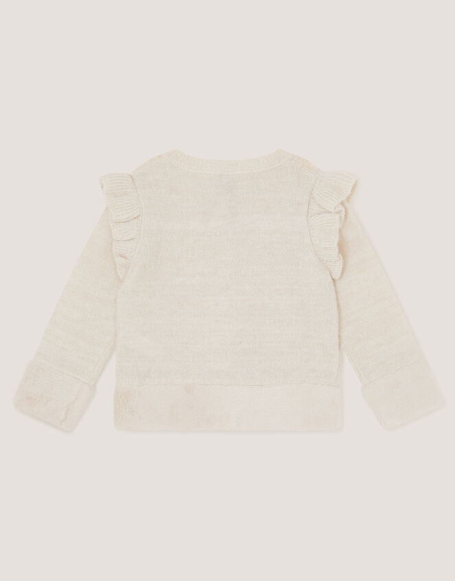 Baby Bow Faux Fur Trim Cardigan, Ivory (IVORY), large