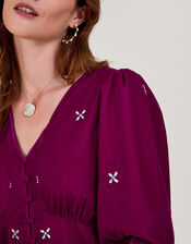 Carola Embellished Velvet Blouse, Pink (PINK), large
