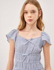 Stripe Short Sleeve Jumpsuit, Blue (BLUE), large