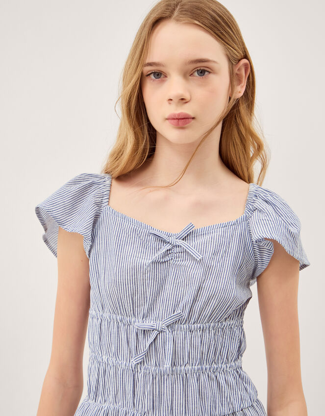 Stripe Short Sleeve Jumpsuit, Blue (BLUE), large