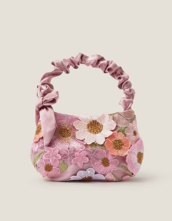 Minnie Floral Embroidered Ruched Bag, , large