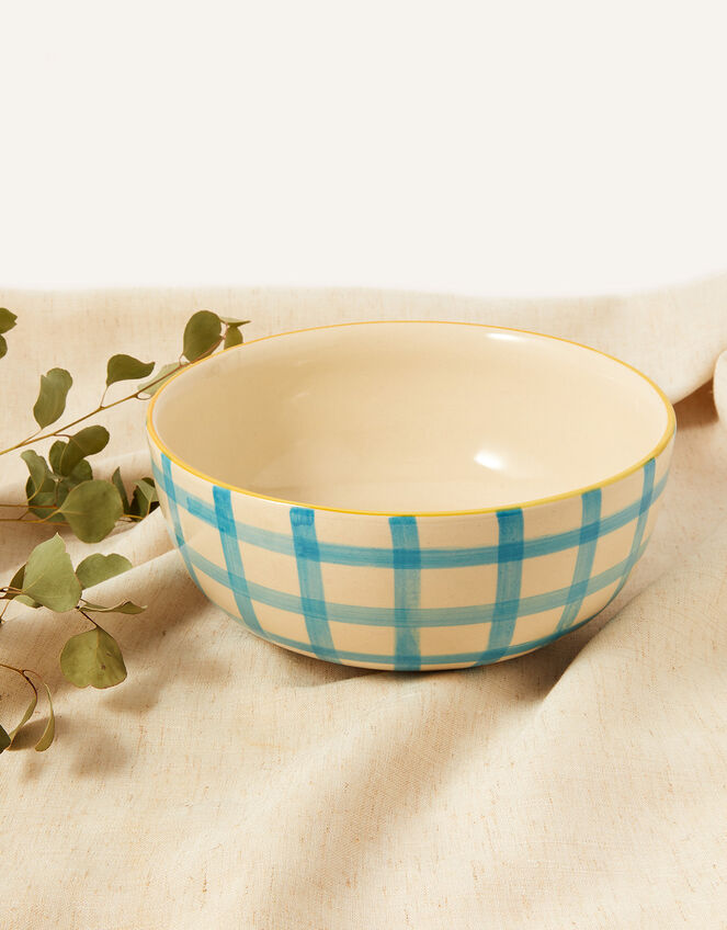 Check Print Ceramic Serving Bowl, , large