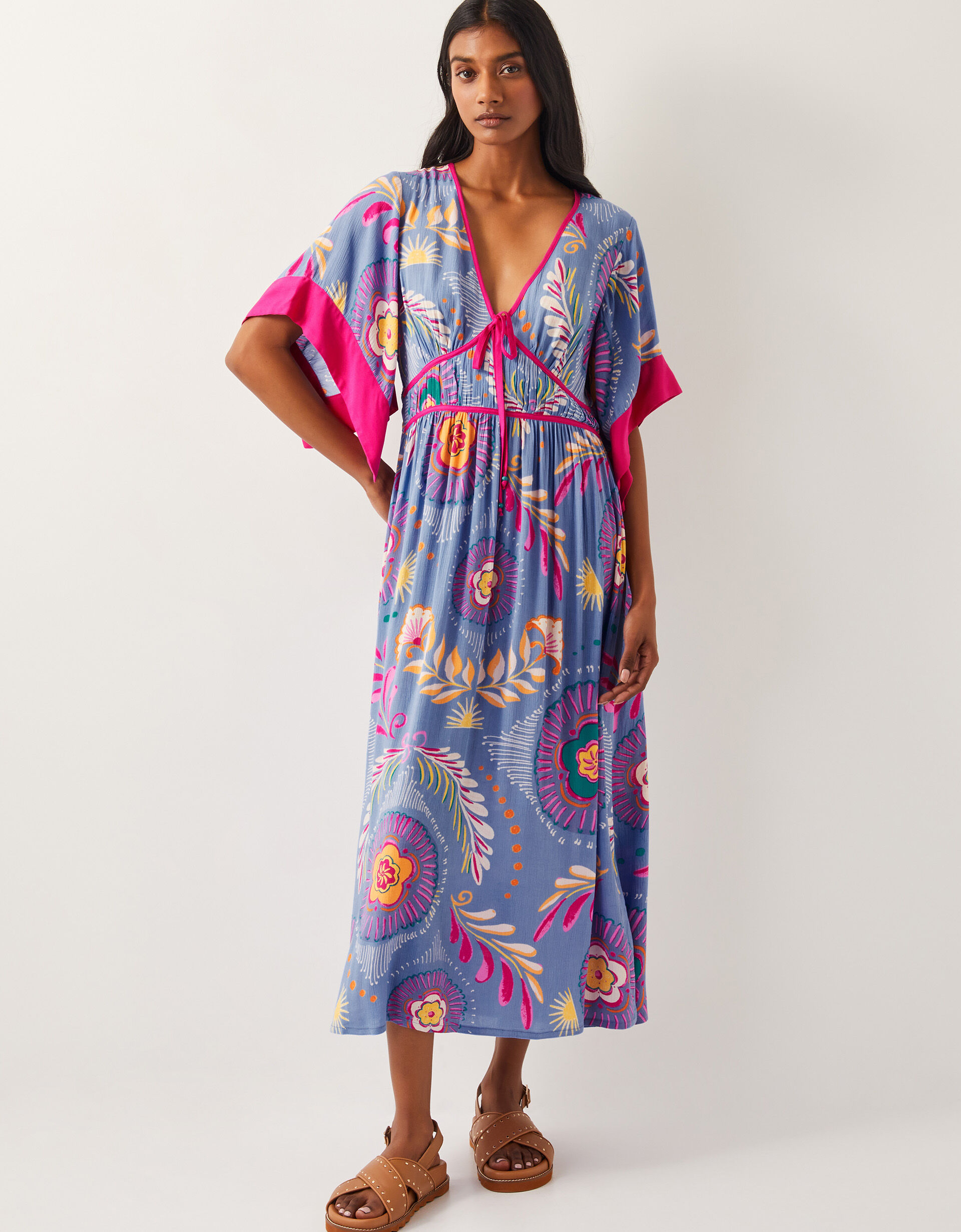 Monika Short Sleeve Floral Print Midi Dress Blue