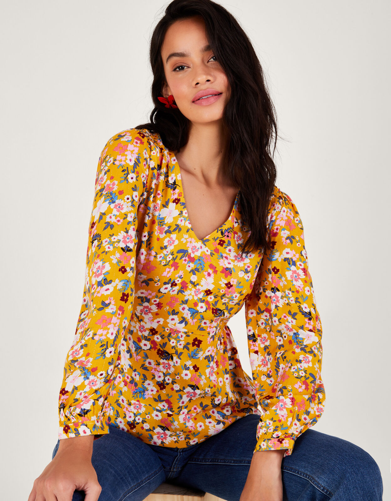 Ditsy Floral Top Yellow Tops T shirts Monsoon UK
