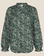 Floral Print Long Sleeve Shirt, Green (GREEN), large