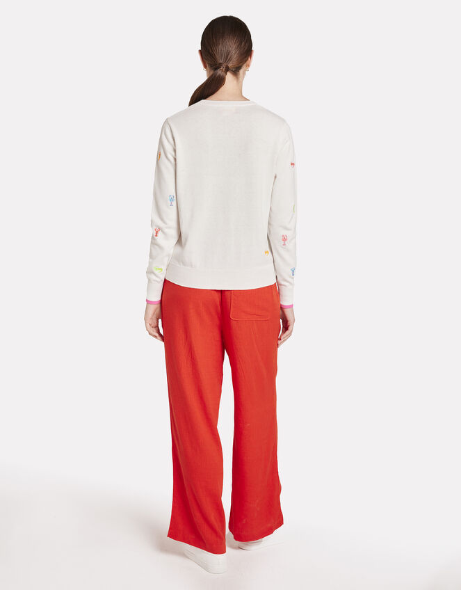 Wispr Lobster Embroidered Crew Neck Jumper, White (WHITE), large