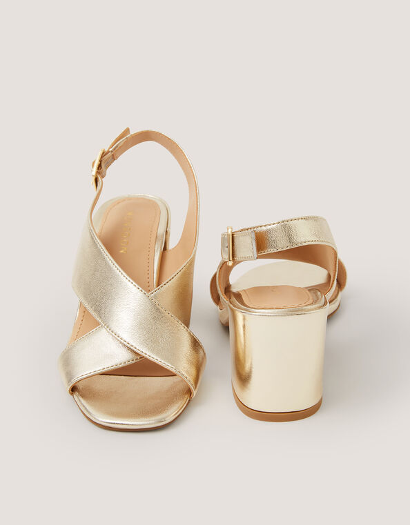 Cally Crossover Leather Block Heels , Gold (GOLD), large