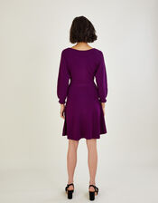 Pleat Cuff Short Knit Dress, Purple (PLUM), large