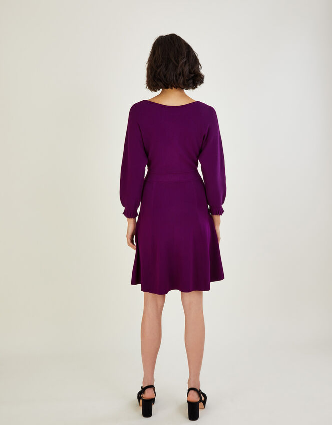 Pleat Cuff Short Knit Dress, Purple (PLUM), large