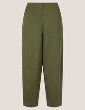 Joanie Linen Blend Barrel Trousers, Green (KHAKI), large