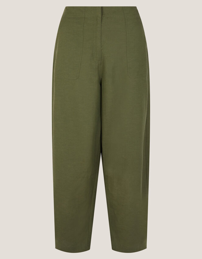 Joanie Linen Blend Barrel Trousers, Green (KHAKI), large