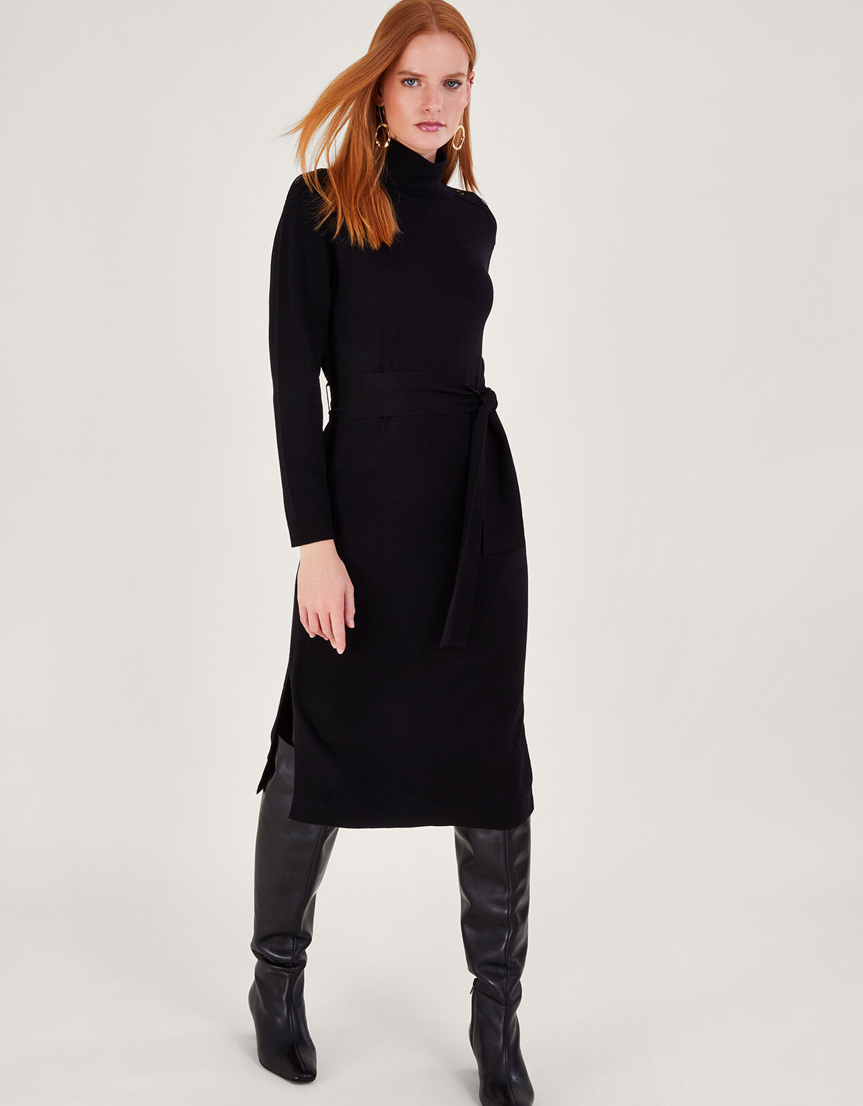 Roll Neck Dress with LENZING ECOVERO Black Knit Dresses Monsoon UK