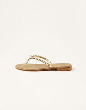 Embellished Leather Flip Flops, Gold (GOLD), large