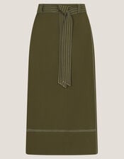 Katya Tie Waist Midi Skirt, Green (KHAKI), large