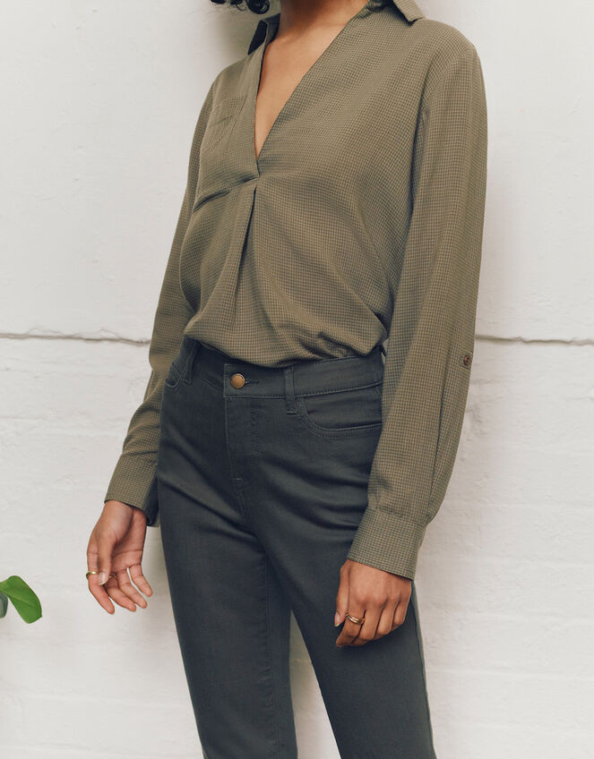 V-Neck Shirt, Green (KHAKI), large