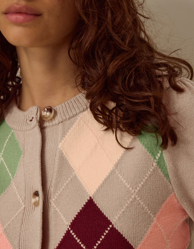 Alba Argyle Cardigan, Mink (MINK), large