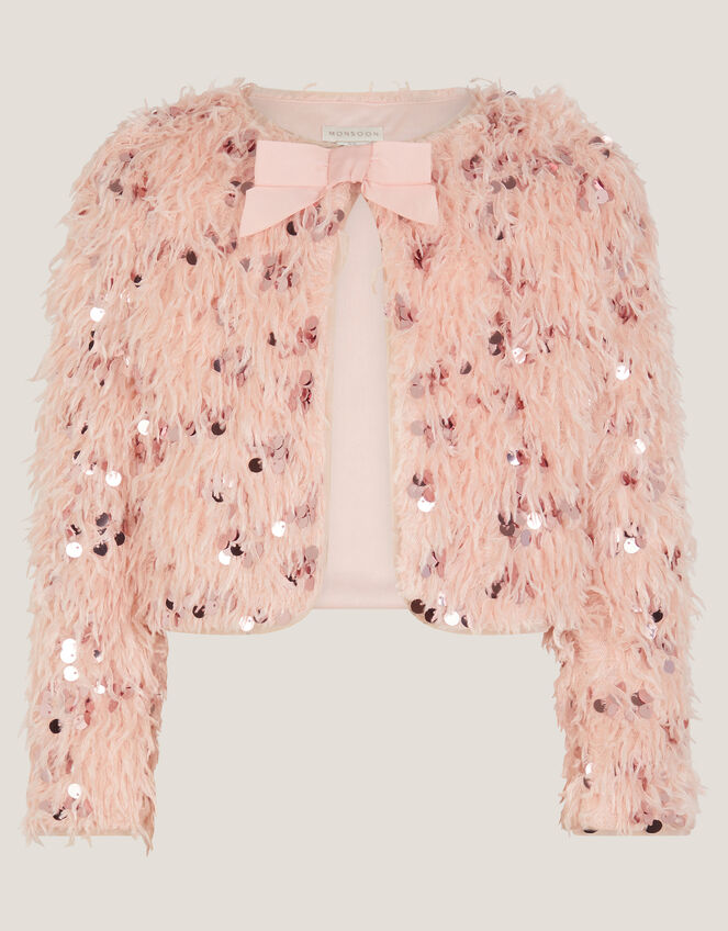 Feather Sequin Bow Jacket, Pink (PINK), large