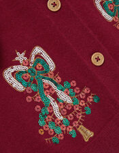 Christmas Tree Embellished Cardigan, Red (RED), large