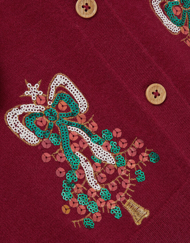 Christmas Tree Embellished Cardigan, Red (RED), large