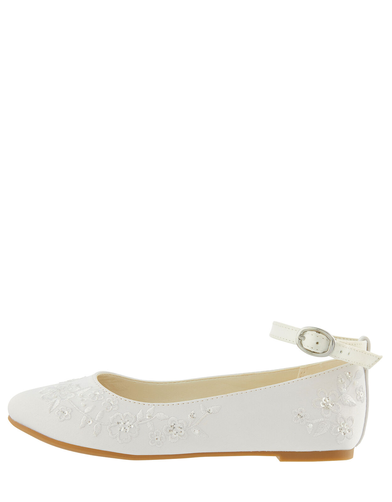 COMMUNION Embroidered Satin Ballerina Flats White
