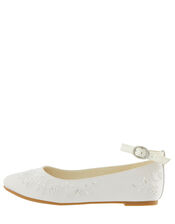 COMMUNION Embroidered Satin Ballerina Flats, White (WHITE), large
