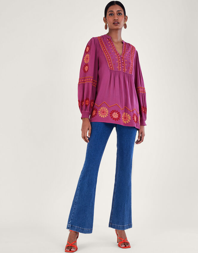Floral Stitch Blouse in LENZING™ ECOVERO™, Pink (PINK), large