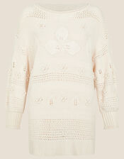 Stitch and Bobble Detailed Jumper in Recycled Cotton, Ivory (IVORY), large