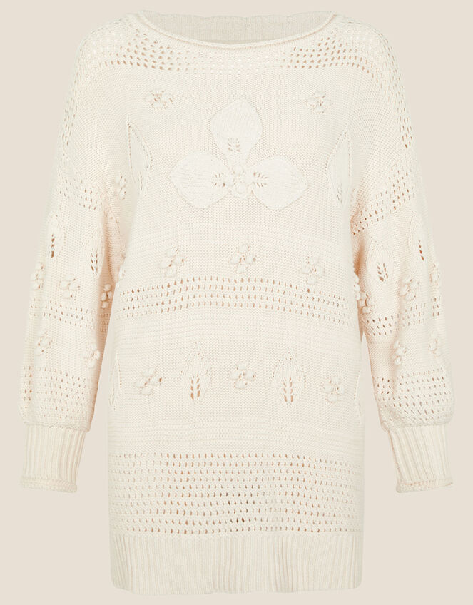 Stitch and Bobble Detailed Jumper in Recycled Cotton, Ivory (IVORY), large
