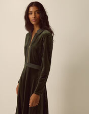 Zeyna Zip Velvet Midi Dress, Green (OLIVE), large