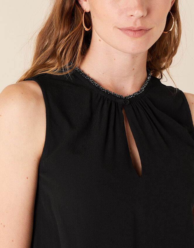 Embellished Neck Tank Top with LENZING™ ECOVERO™, Black (BLACK), large