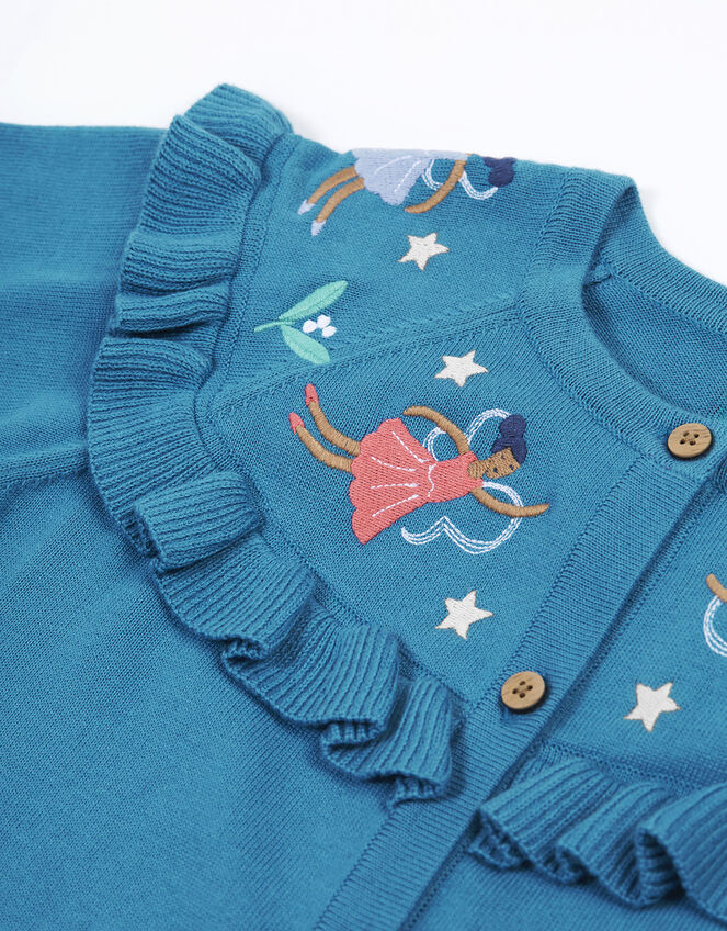Frugi Embroidered Fairy Ruffle Cardigan, Blue (BLUE), large