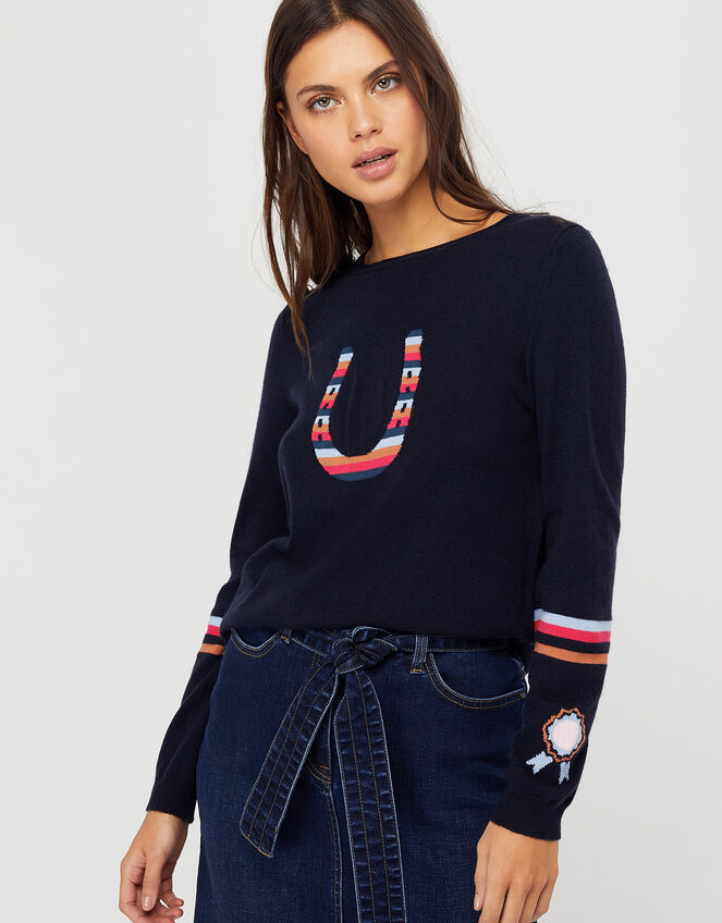 Harriet Novelty Jumper in Wool Blend, Blue (NAVY), large
