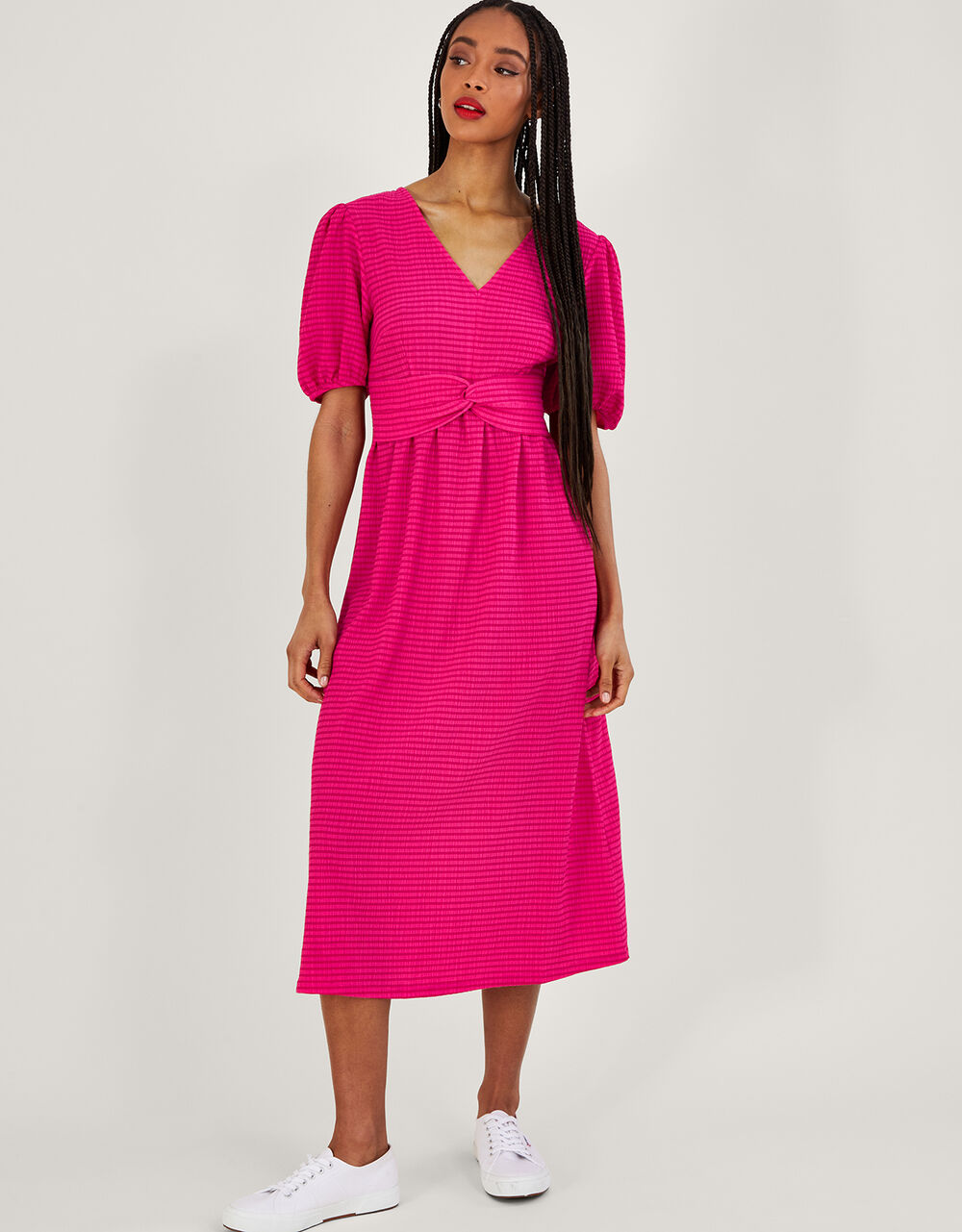Twist Detail Jersey Midi Dress Pink Work Dresses Monsoon UK.