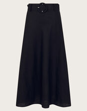 Olive Belted Midi Skirt, Black (BLACK), large